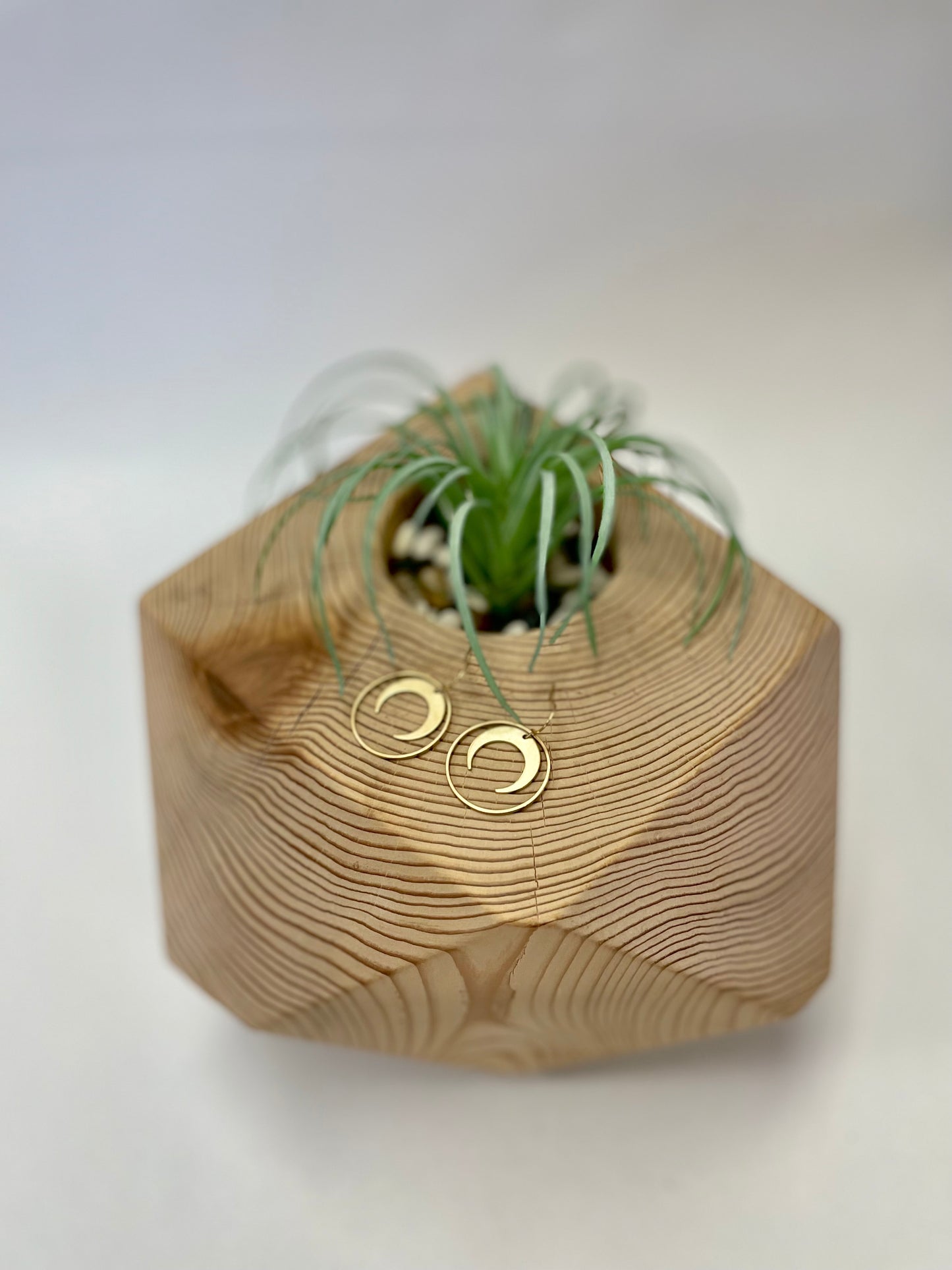 Moon and Circle Brass Earrings