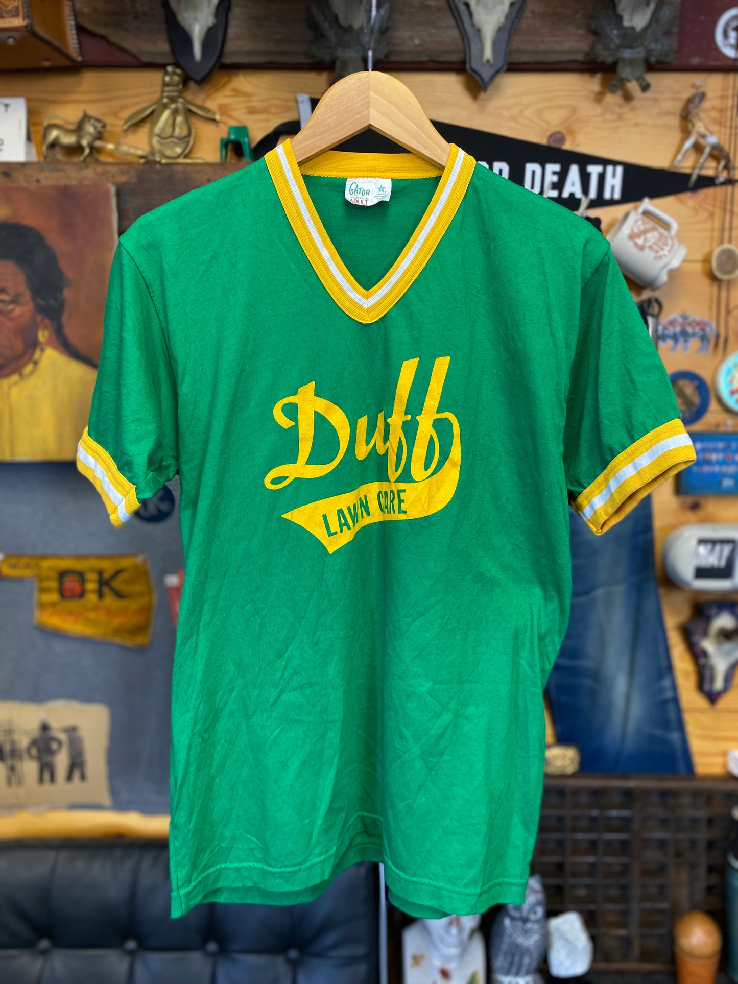 Vintage Duff Lawn Care Ringer V-Neck