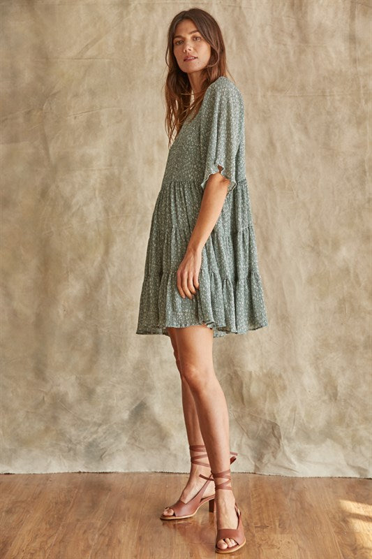 Crinkle Chiffon Dress - Light Green