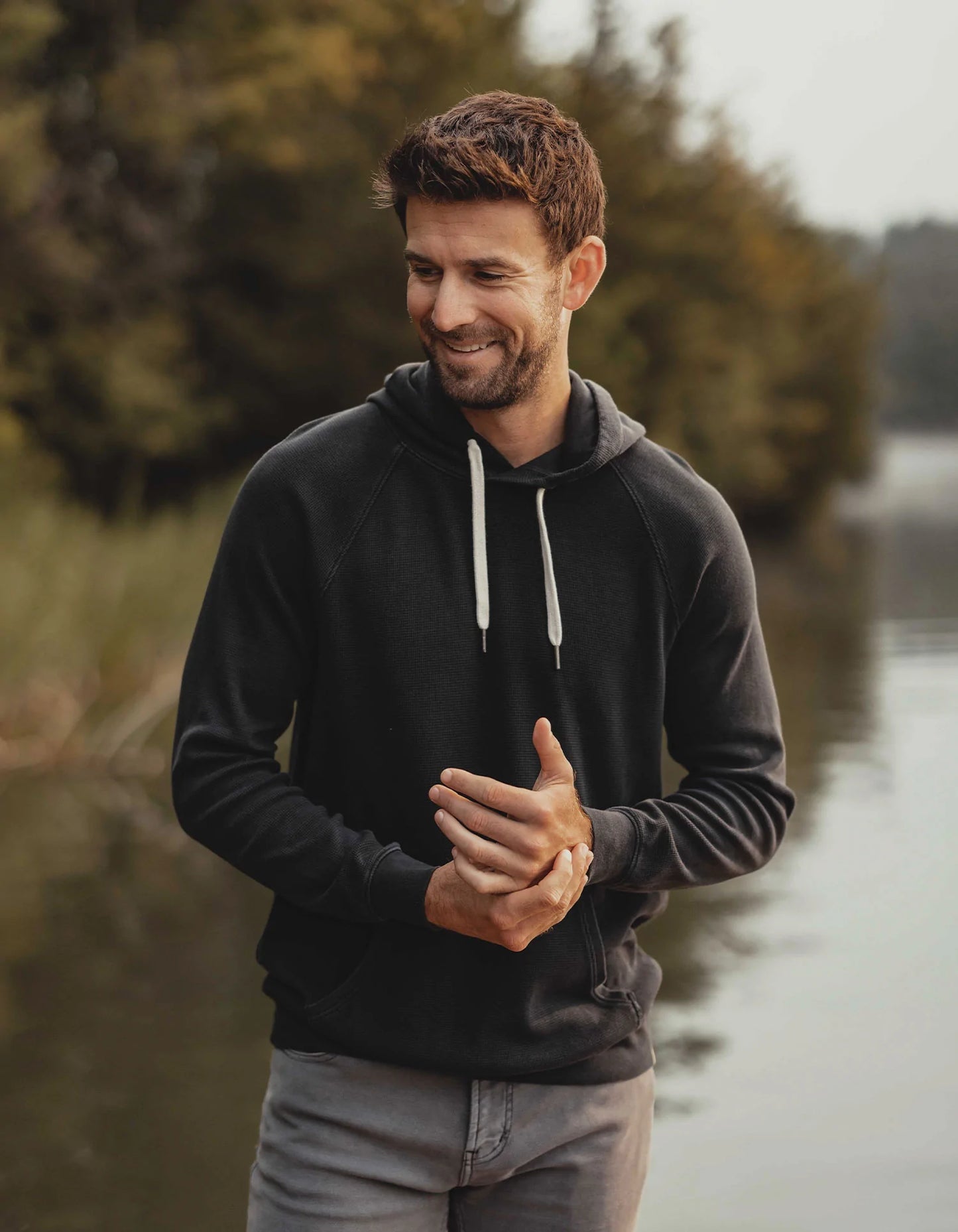 FINAL SALE - Vintage Thermal Hoodie - Black