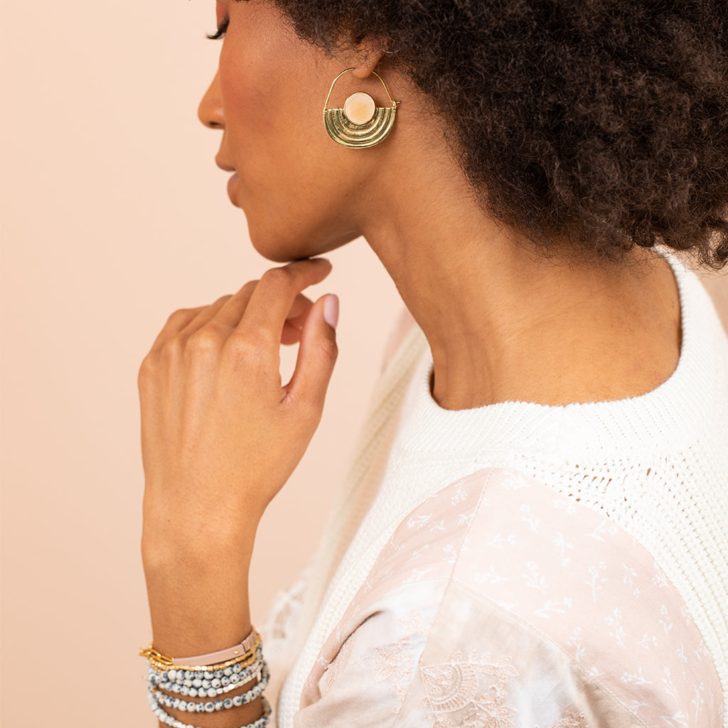 Stone Orbit Earring - Pyrite/Gold