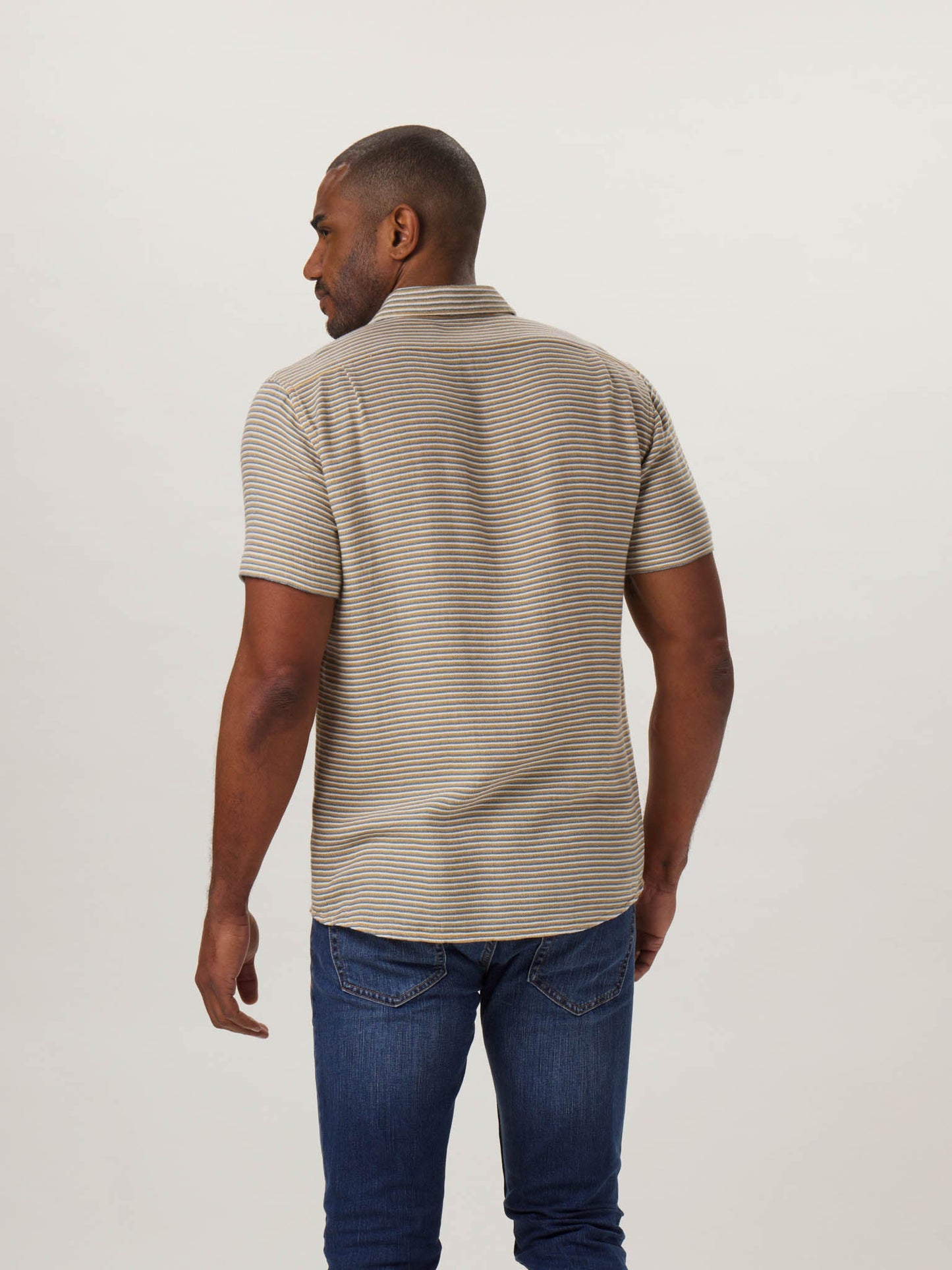 Freshwater Button Up Shirt - Tricolor Gold Stripe