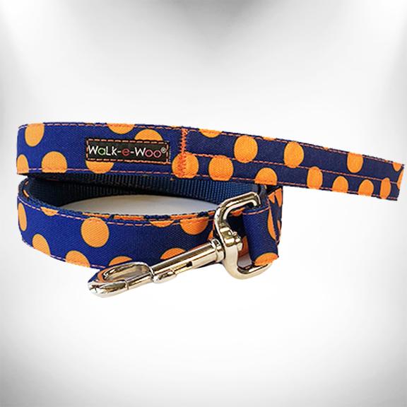 1" Dog Leash Blue/Orange Polka Dot