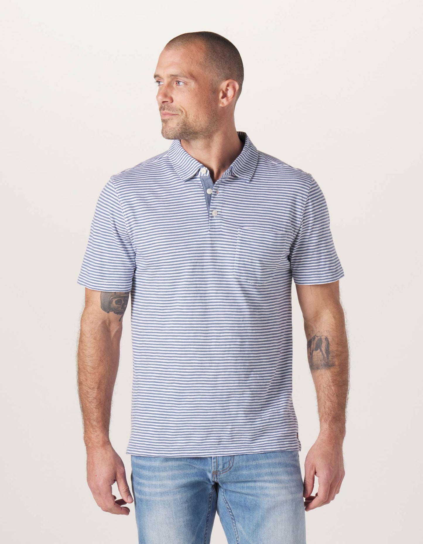 FINAL SALE - Vintage Slub Pocket Polo - Blue Stripe