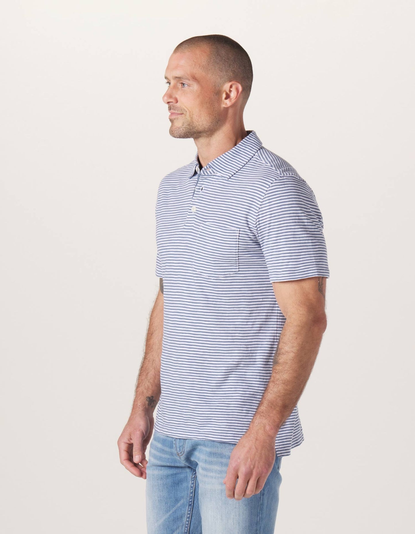 FINAL SALE - Vintage Slub Pocket Polo - Blue Stripe