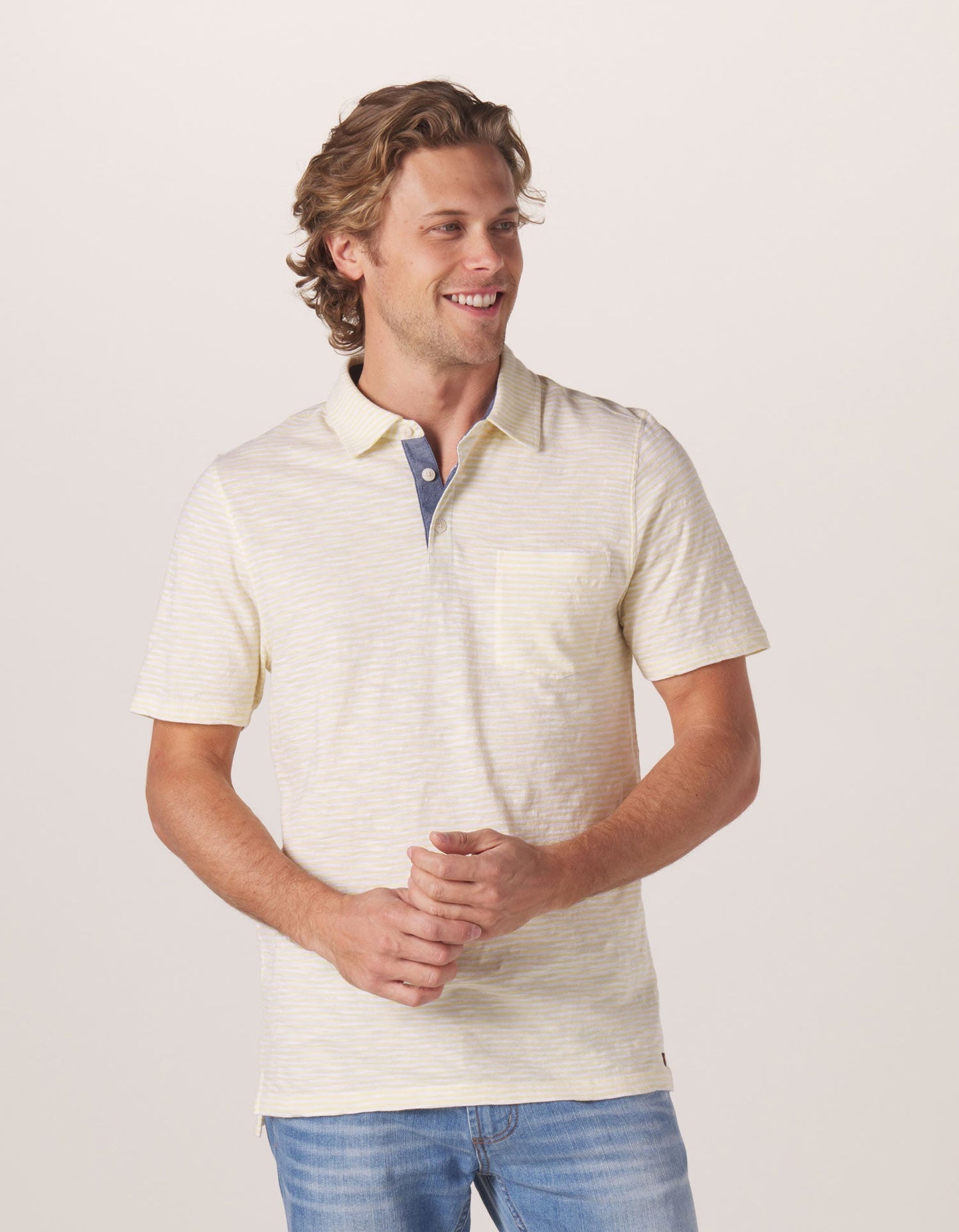 Final Sale - Vintage Slub Pocket Polo - Lemon Stripe