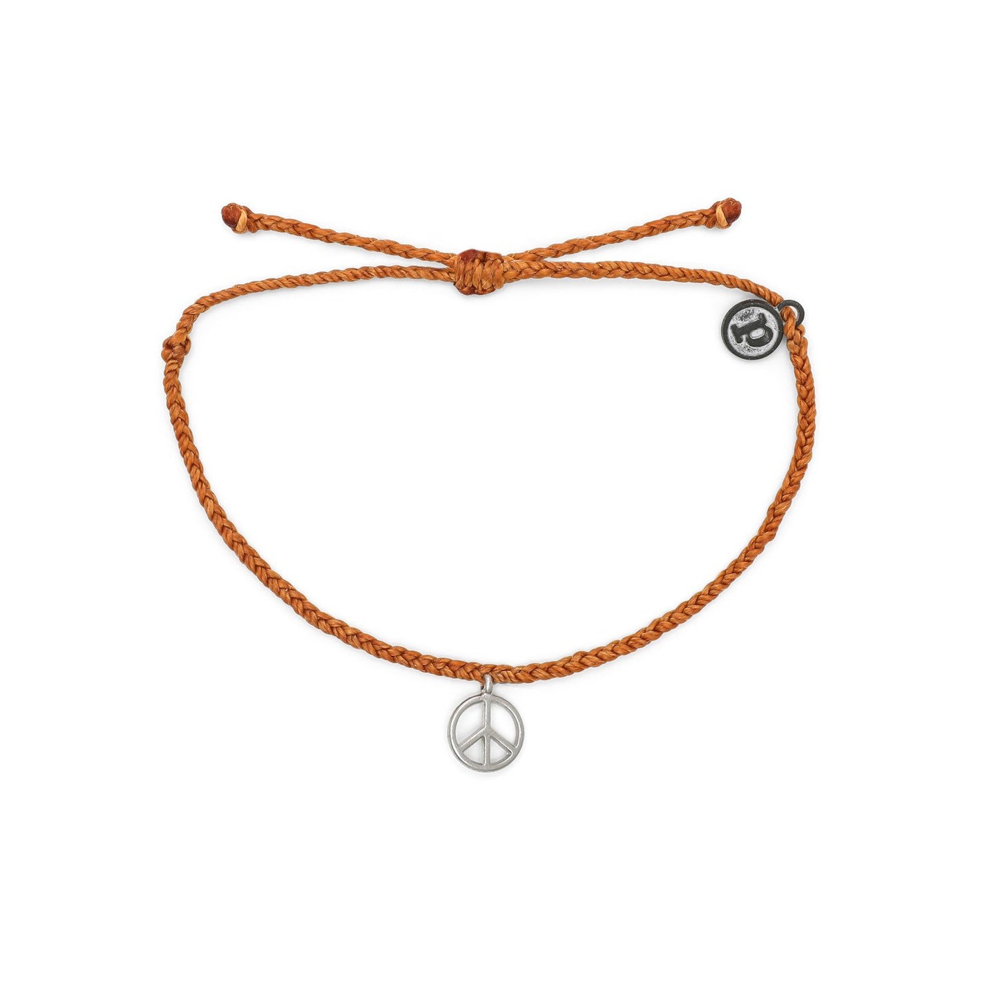 Silver Peace Sign Bracelet - Burnt Orange