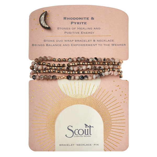Rhodonite & Pyrite Stone Duo Wrap Bracelet/Necklace/Pin