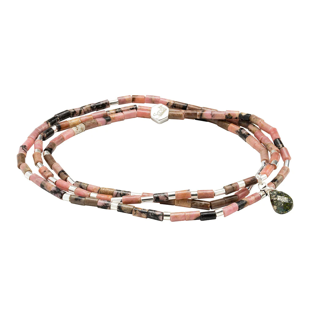 Teardrop Stone Wrap Rhodonite/Pyrite/Silver