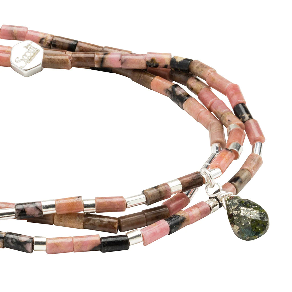 Teardrop Stone Wrap Rhodonite/Pyrite/Silver
