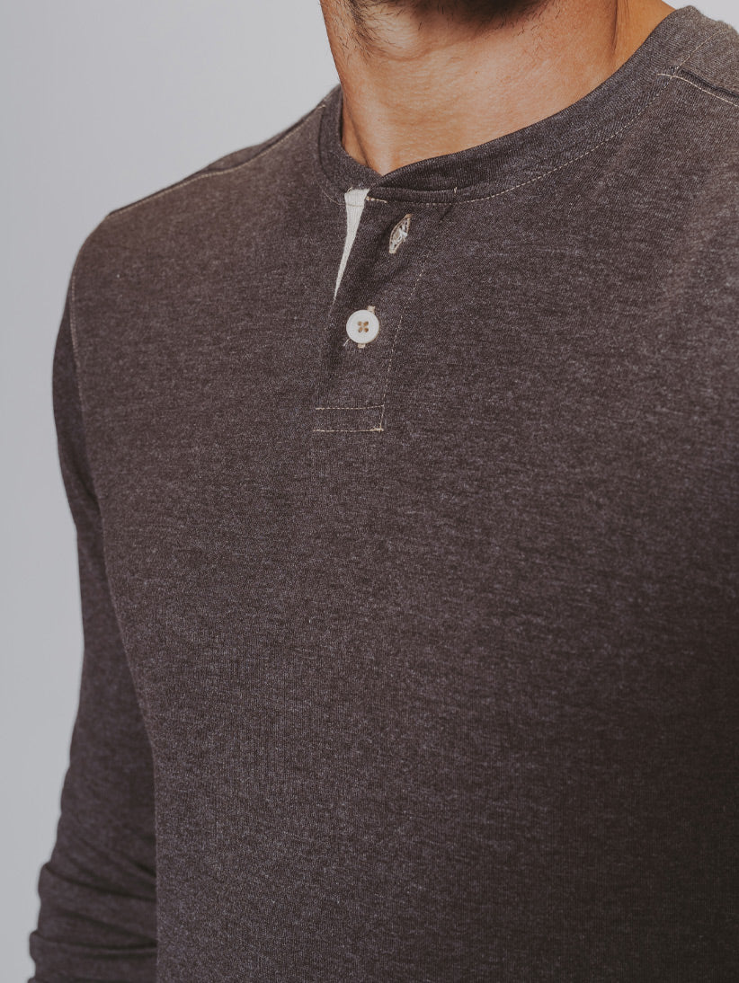 Puremeso Two Button Henley - Charcoal