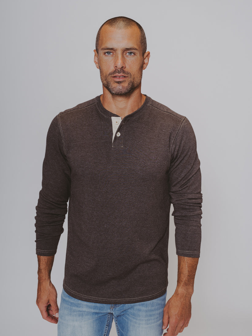Puremeso Two Button Henley - Charcoal