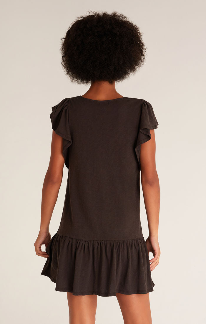 FINAL SALE-Flutter Slub Mini Dress - Vintage Black