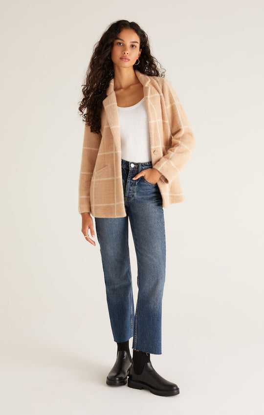 Anna Plaid Blazer - Saddle