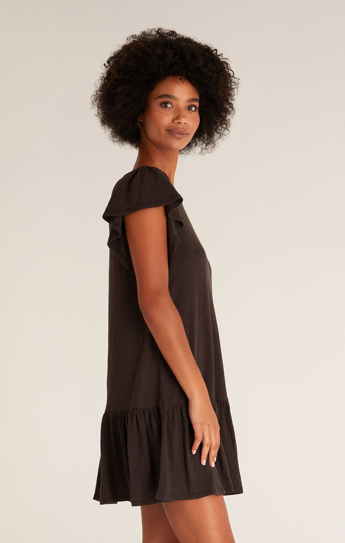 FINAL SALE-Flutter Slub Mini Dress - Vintage Black