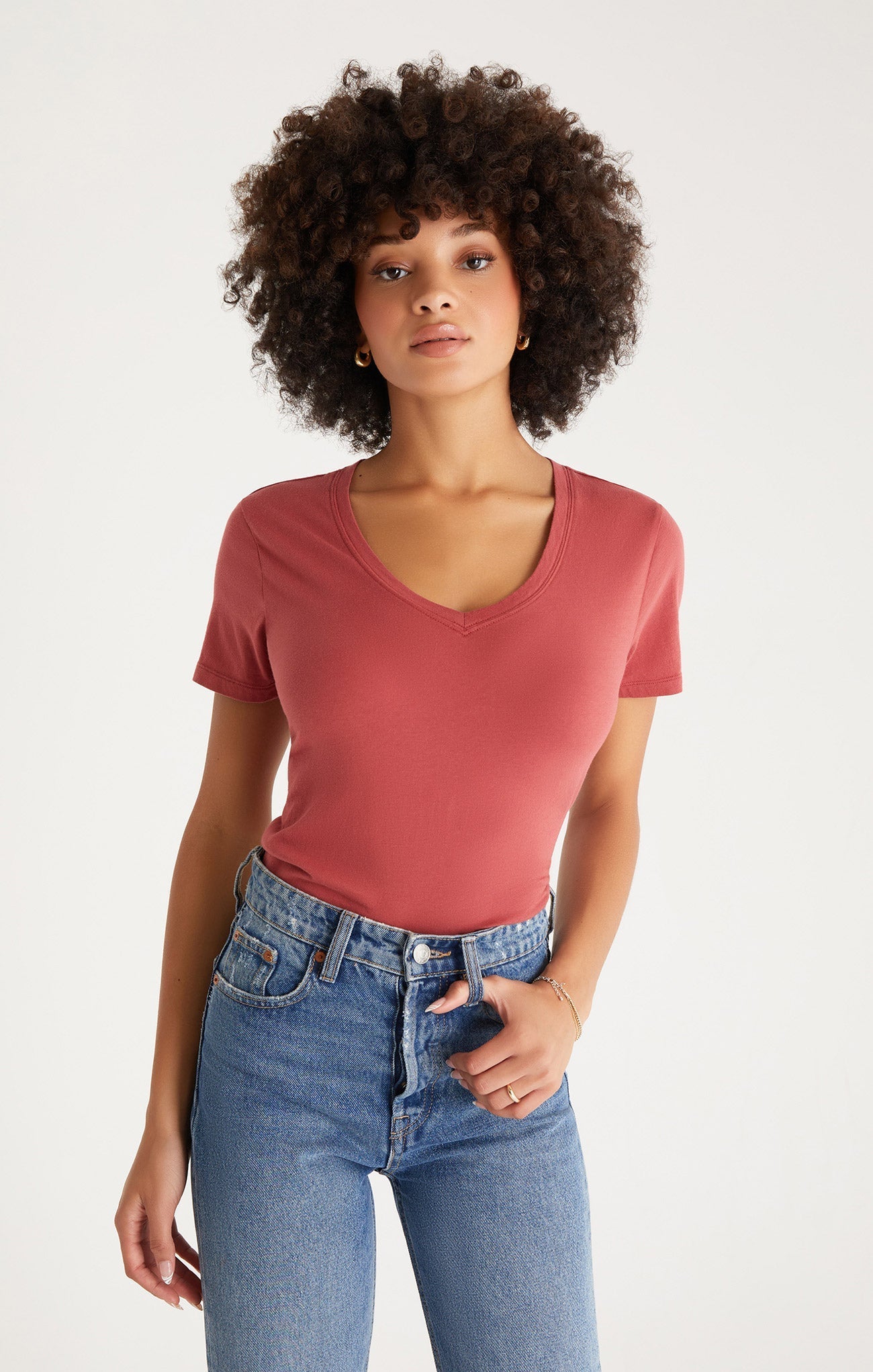 Kasey Modal V-Neck Tee Rouge