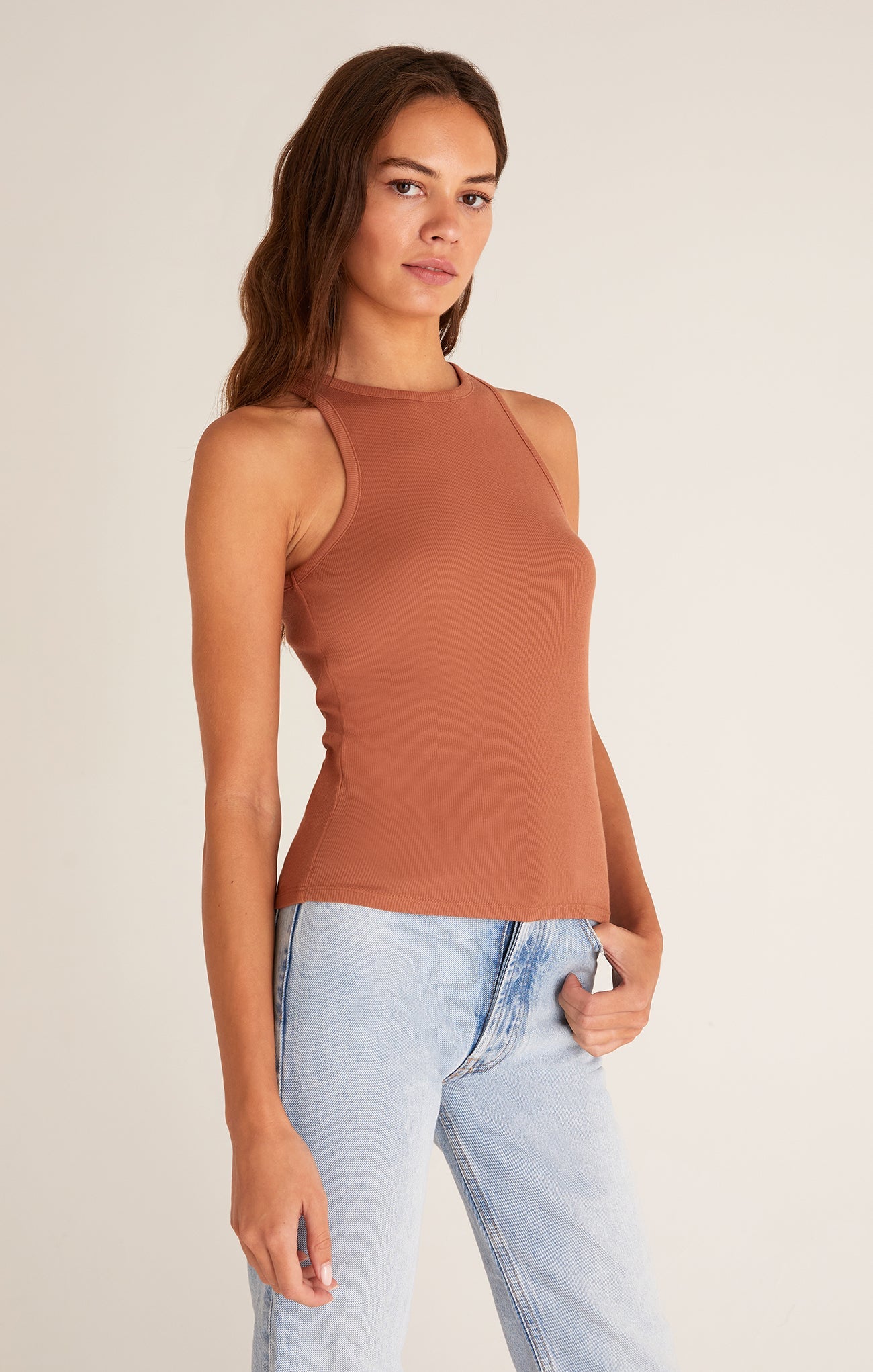 Janice High Neck Tank - Vintage Brown