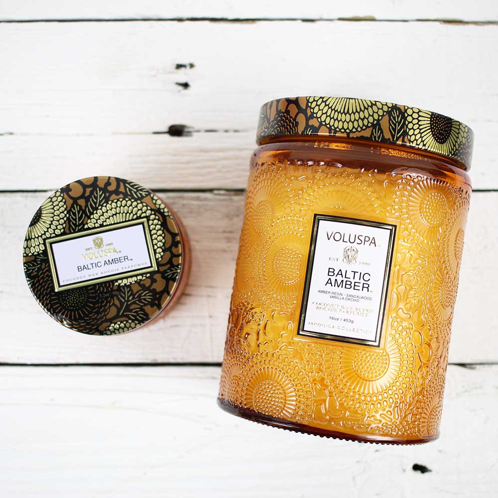 Large Embossed Glass Candle - Baltic Amber