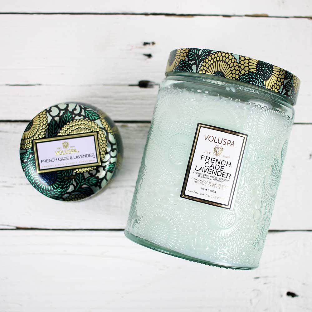 Large Embossed Glass Candle - French Cade Lavender