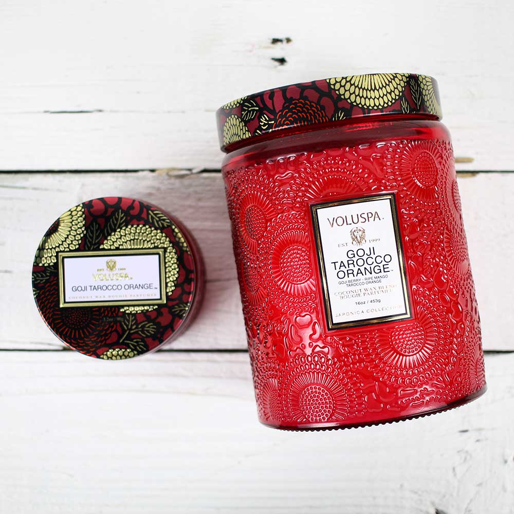 Large Embossed Glass Candle - Goji & Tarocco Orange