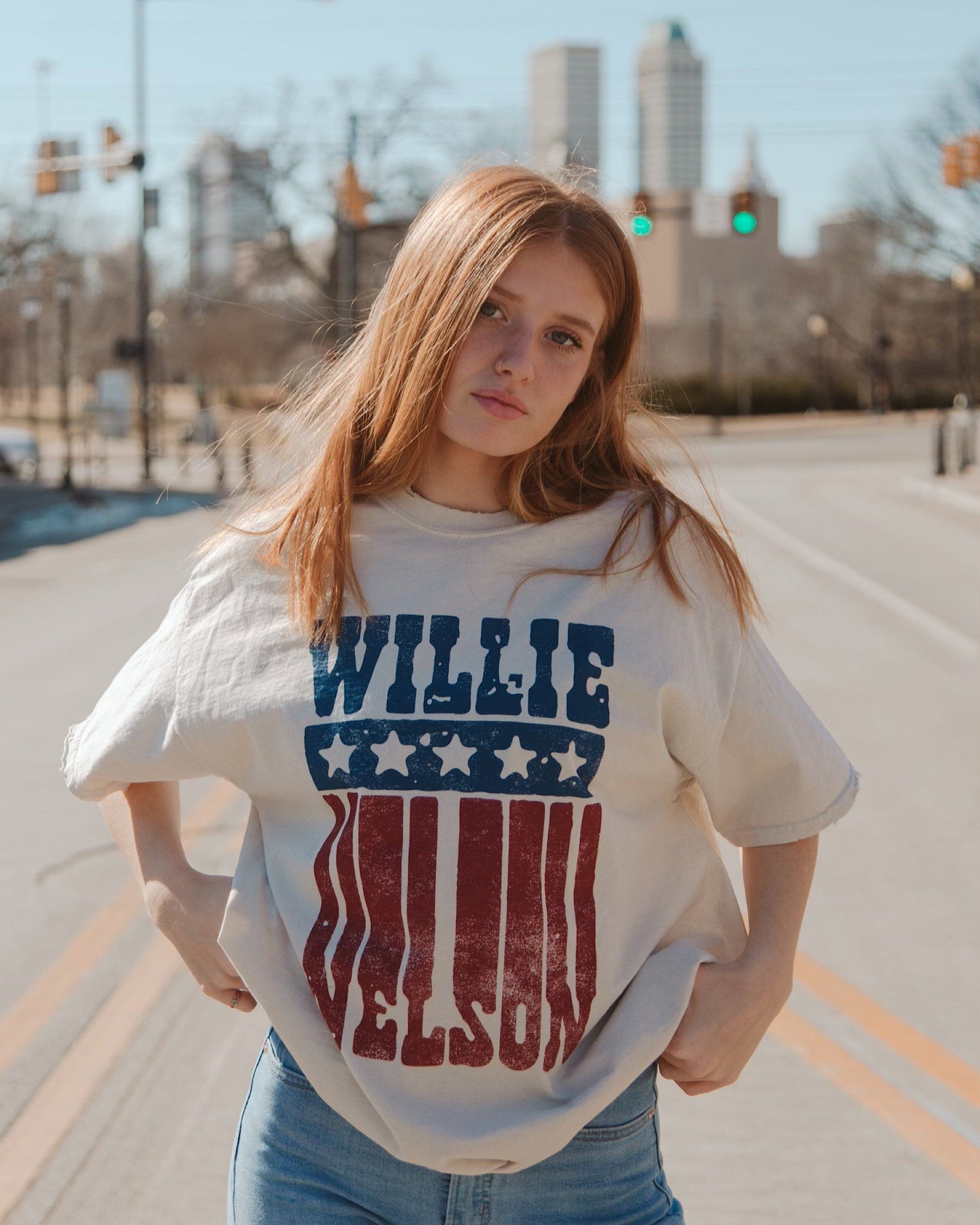 Willie Nelson Stars Thrifted Tee