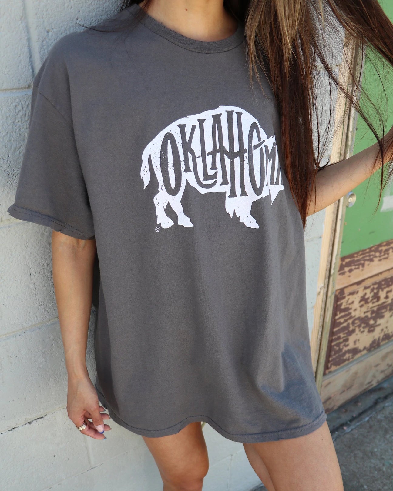 Bison Oklahoma Thrifted Tee - Off Black