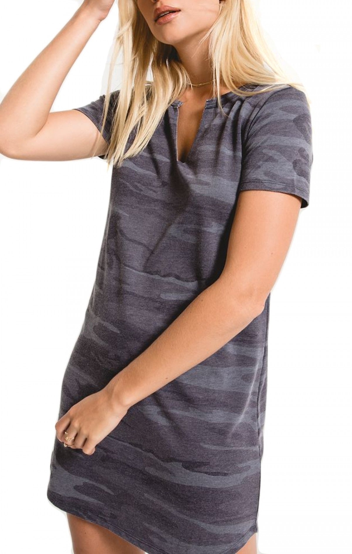 The Camo Split Neck Dress