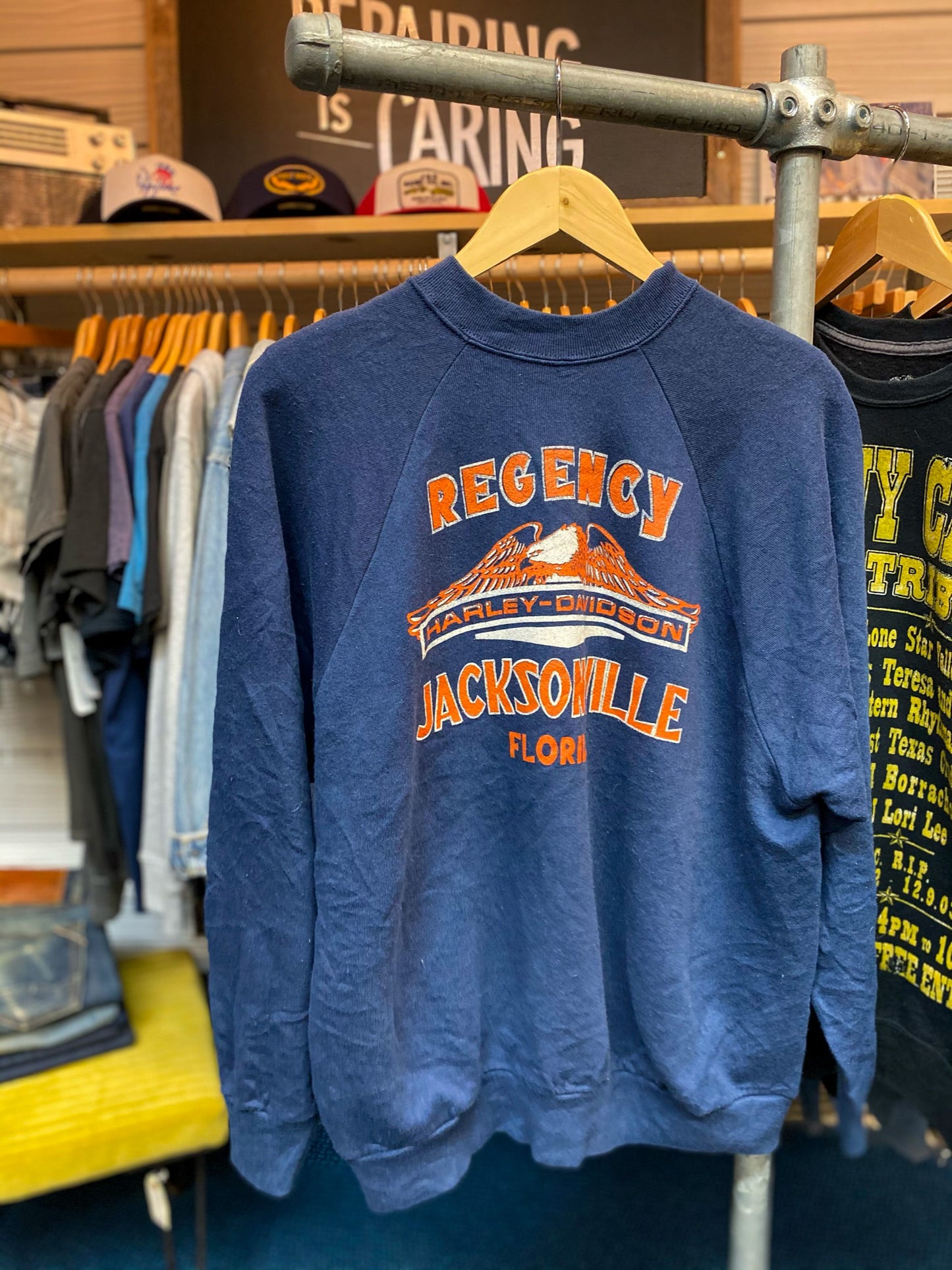 Harley Davidson (Teal/Orange Eagle) Vintage Navy Sweatshirt