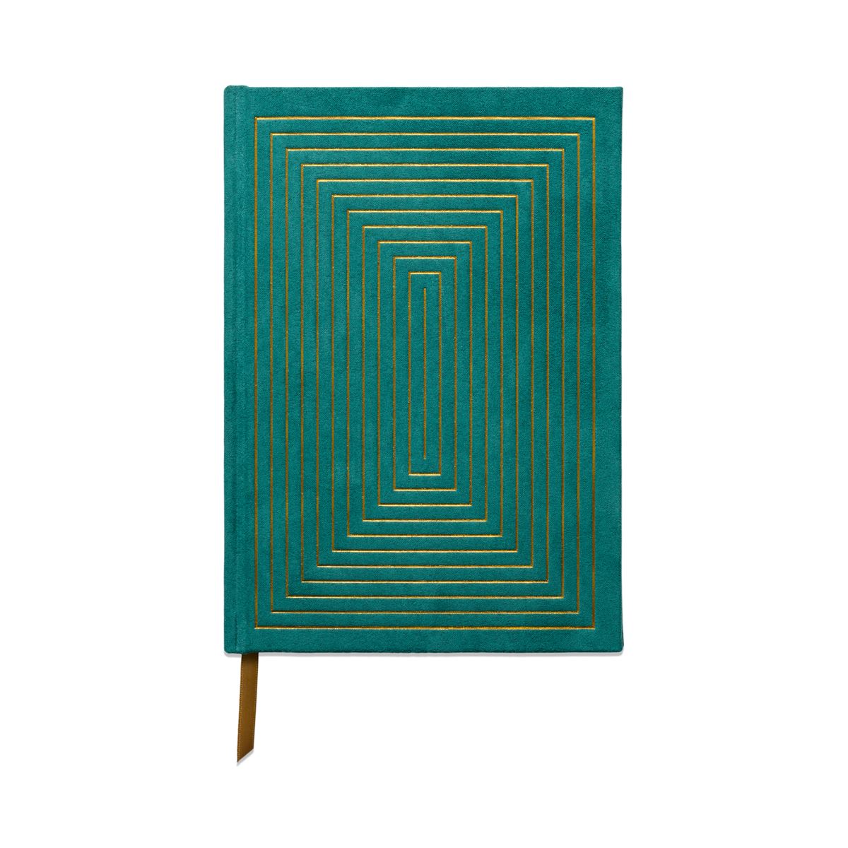Hard Cover Suede Cloth Journal w/ Pocket - Linear Boxes Green