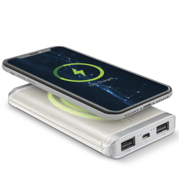 5K Leather Wireless Power Bank - White