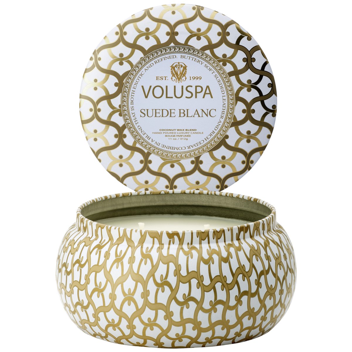 Maison Metallo 2 Wick Printed Tin - Suede Blanc