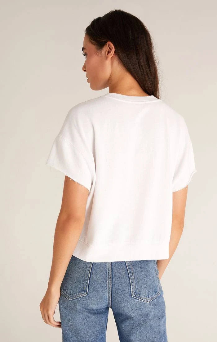 Adah Fleece Short Sleeve Top - White