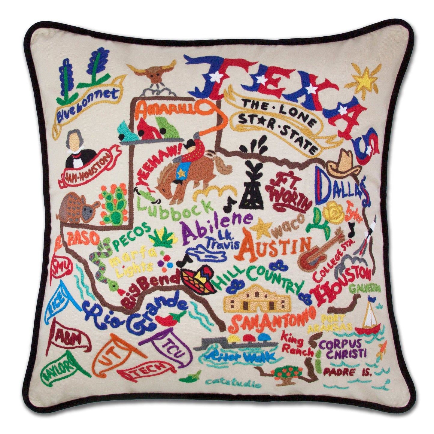 Texas Hand-Embroidered Pillow