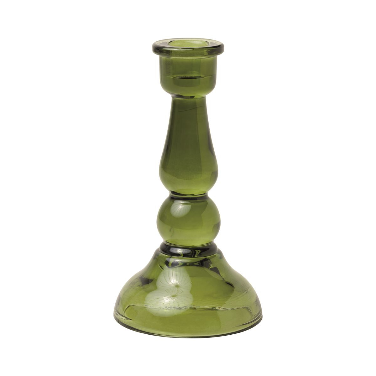 Tall Glass Taper Holder - Dark Green