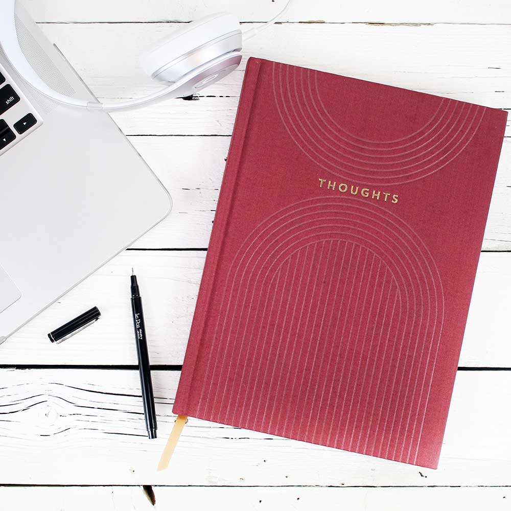 Burgundy Cloth Book Linear Curves Journal - Thoughts