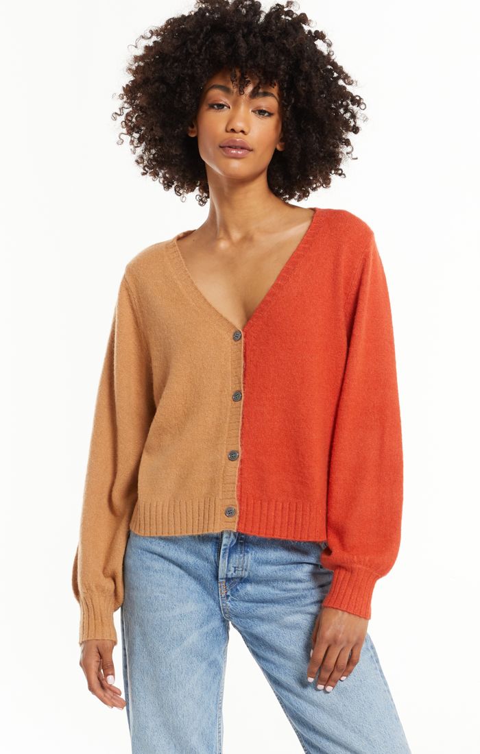 Nova Two Tone Color Cardigan - Chili