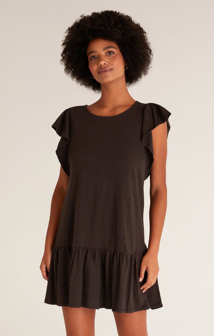 FINAL SALE-Flutter Slub Mini Dress - Vintage Black