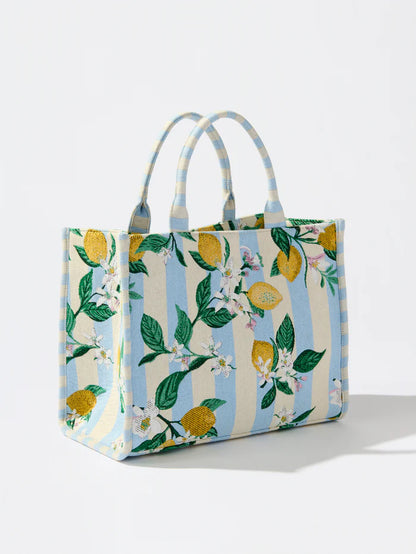 Lemon Stripe Jacquard Tote, Blue