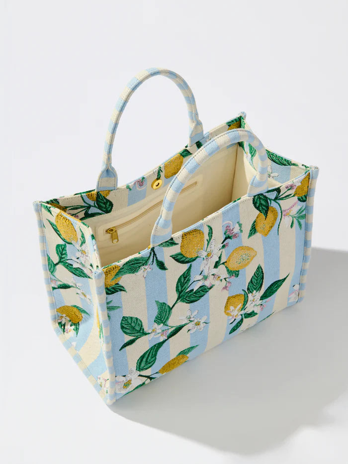 Lemon Stripe Jacquard Tote, Blue