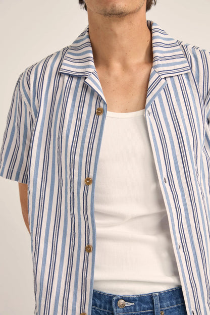 Vacation Stripe Ss Shirt - Blue