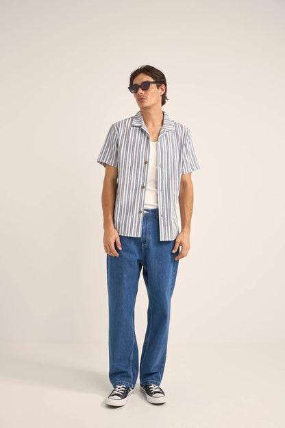 Vacation Stripe Ss Shirt - Blue