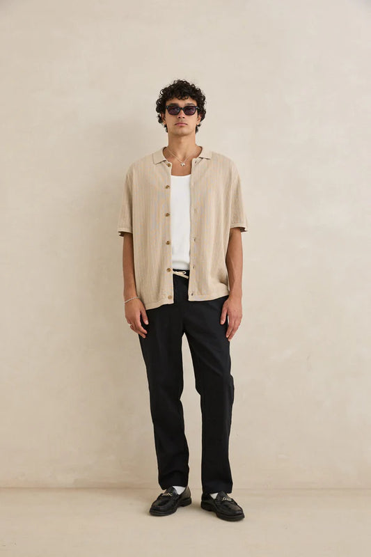 Textured Knit SS Shirt - Stone