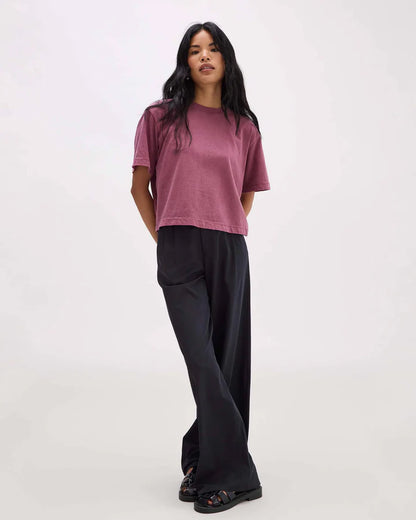 Women's Relaxed Crop Tee - Burgundy