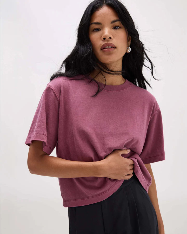 Women's Relaxed Crop Tee - Burgundy