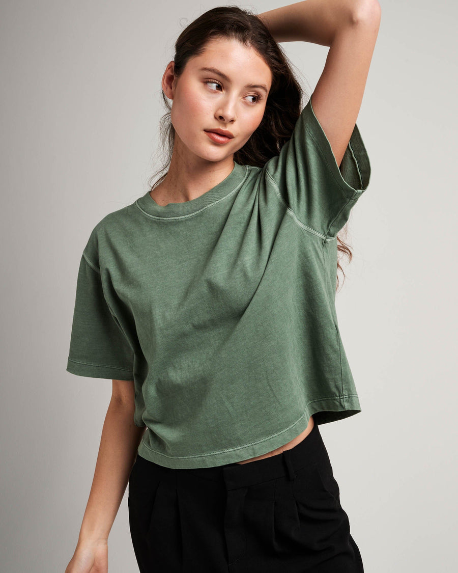 Women's Relaxed Crop Tee - Sage Leaf