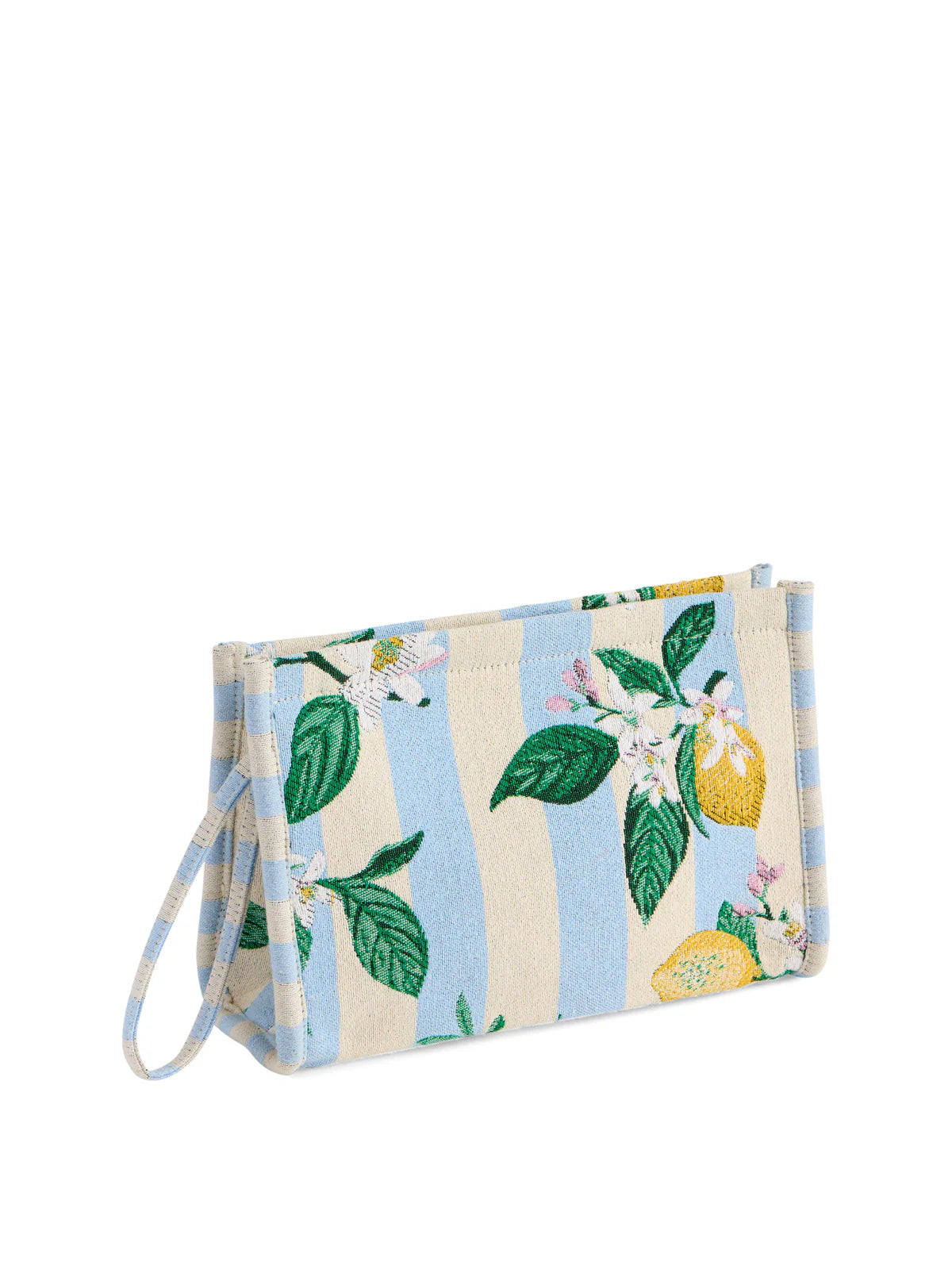 Lemon Stripe Jacquard Wristlet Pouch, Blue
