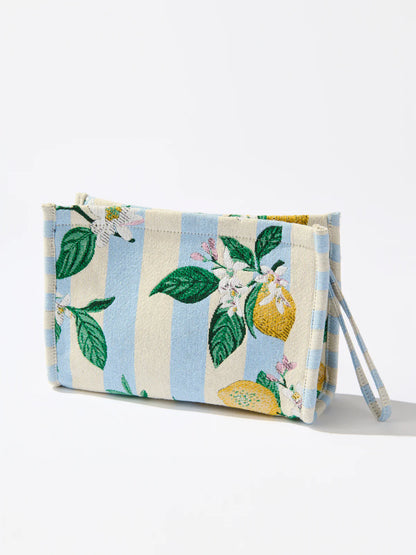 Lemon Stripe Jacquard Wristlet Pouch, Blue