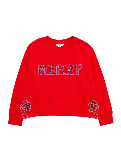Plaid Merry Relaxed Sweatshirt - Red