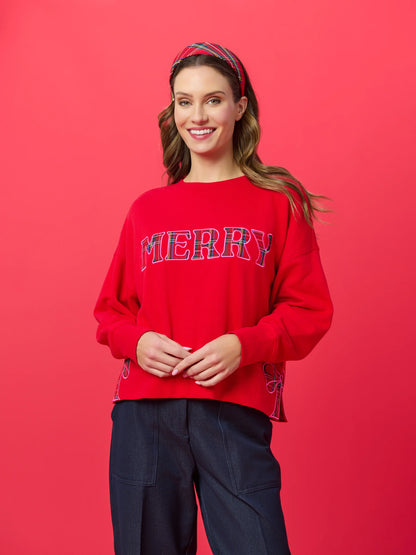 Plaid Merry Relaxed Sweatshirt - Red