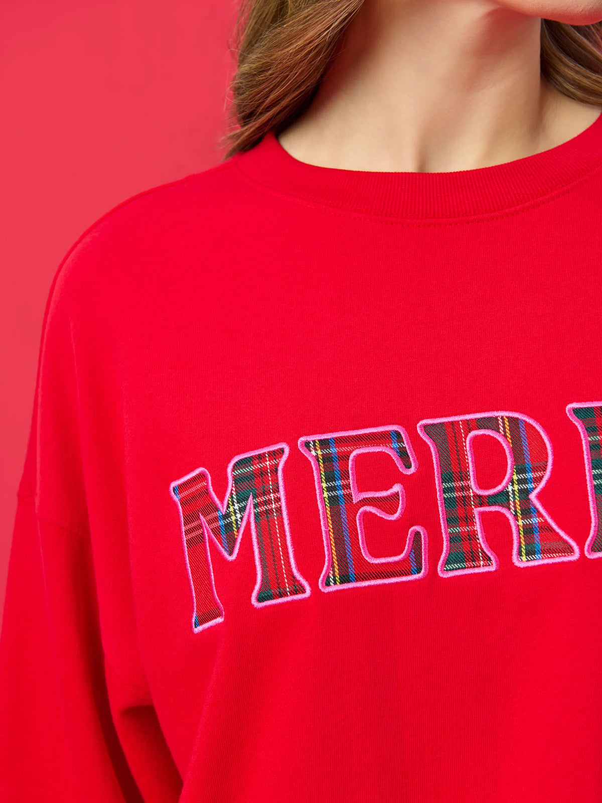 Plaid Merry Relaxed Sweatshirt - Red